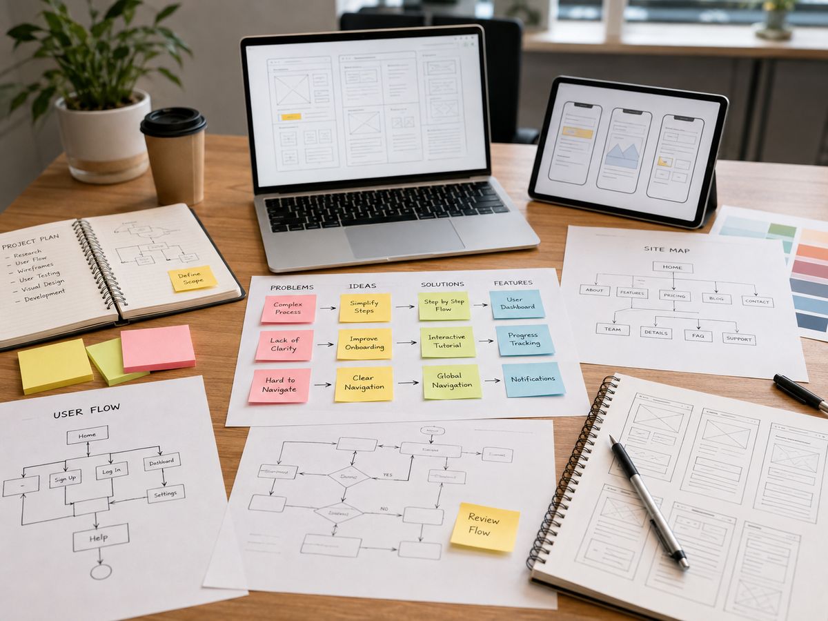 Notes and sketches from the planning stage of a project