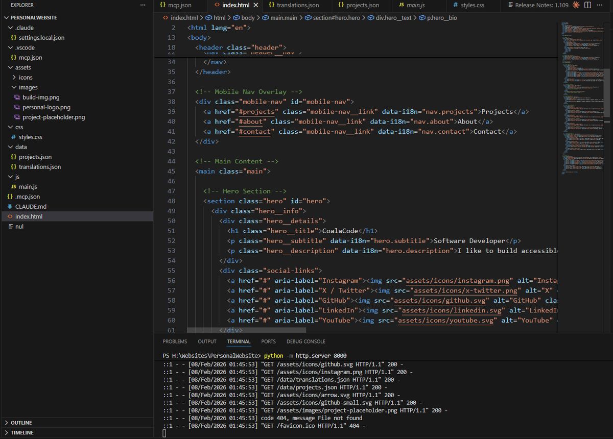 A code editor open on the source of one of my projects